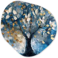 MuchoWow Organische wanddecoratie 60x60 cm - Organisch schilderij Boom - Blauw - Goud - Abstract - Muurdecoratie woonkamer - Kamer decoratie - Schilderijen - Muurcirkel aesthetic