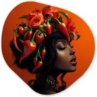 MuchoWow Organische wanddecoratie 60x60 cm - Organisch schilderij Vrouw - Chilipepers - Pepers - Bloemen - Muurdecoratie woonkamer - Kamer decoratie - Schilderijen - Muurcirkel aesthetic