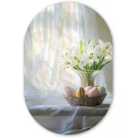 MuchoWow Muurovaal 60x90 cm - Ovale wanddecoratie Vaas - Eieren - Bloemen - Ovalen schilderij - Muurdecoratie woonkamer - Kamer decoratie - Schilderijen - Wandcirkel