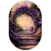 MuchoWow Muurovaal 40x60 cm - Ovale wanddecoratie Poort - Paars - Bloemen - Ovalen schilderij - Muurdecoratie woonkamer - Kamer decoratie - Schilderijen - Wandcirkel