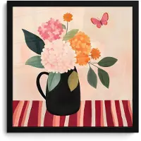 PosterMonkey Poster in lijst - Fotolijst 40x40 cm - Posters - Vaas - Bloemen - Vlinder - Rood - Posterlijst zwart - Decoratie - Wanddecoratie woonkamer - Muurdecoratie slaapkamer