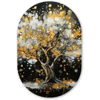 MuchoWow Muurovaal 80x120 cm - Ovale wanddecoratie Boom - Zwart - Goud - Wit - Modern - Ovalen schilderij - Muurdecoratie woonkamer - Kamer decoratie - Schilderijen - Wandcirkel