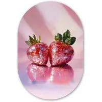 MuchoWow Muurovaal 40x60 cm - Ovale wanddecoratie Disco - Fruit - Glitter - Strawberry - Ovalen schilderij - Muurdecoratie woonkamer - Kamer decoratie - Schilderijen - Wandcirkel