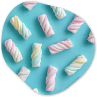 MuchoWow Organische wanddecoratie 60x60 cm - Organisch schilderij Spekjes - Pastel - Snoep - Blauw - Muurdecoratie woonkamer - Kamer decoratie - Schilderijen - Muurcirkel aesthetic