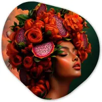 MuchoWow Organische wanddecoratie 60x60 cm - Organisch schilderij Vrouw - Drankenfruit - Rozen - Muurdecoratie woonkamer - Kamer decoratie - Schilderijen - Muurcirkel aesthetic