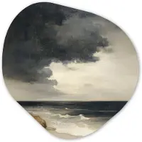 MuchoWow Organische wanddecoratie 40x40 cm - Organisch schilderij Kust - Golven - Rots - Storm - Muurdecoratie woonkamer - Kamer decoratie - Schilderijen - Muurcirkel aesthetic