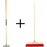 Synx Store Synx Tools Tuinhark 10 Tanden verzinkt + Nylon Straatbezem 50 cm – Kunststof haren - Bodembewerkers - Onkruidverwijderaar – Schrobborstels – Hark met steel 150 cm – Buitenbezem met steel 160 cm