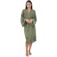 Badrock Kimono dames - 100% biologisch katoen - sauna badjas - zomer badjas - absorberend - handgemaakt - groen