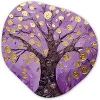 MuchoWow Organische wanddecoratie 90x90 cm - Organisch schilderij Levensboom - Boom - Paars - Goud - Modern - Muurdecoratie woonkamer - Kamer decoratie - Schilderijen - Muurcirkel aesthetic