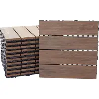 MCW WPC vloertegel -E20, houtlook balkon/terras, 3D structuur lineair ~ 11x elk 30x30cm = 1m², reliëf-bruin