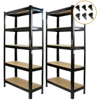 Monster Racking 2x zwarte stalen stellingen, 5-laags, 150kg per plank, 75x150x30cm, boltloos
