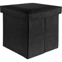 Intirilife opvouwbare kruk 38x38x38 cm in diamant zwart - zitkubus met opbergruimte en deksel van stof in linnenlook - z