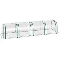 Outsunny Tunnelkas, 4 ramen met ritssluiting, stalen frame, robuust dekzeil, transparant, 395 x 100 x 80 cm