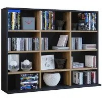 VCM MegosaL wandkast 12 planken zwart, eik decor.