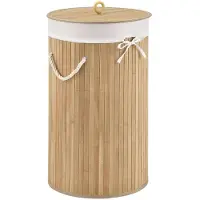 Juskys Bamboe Wasmand Curly - 55 Liter - Natuurkleur - Incl. Waszak & Deksel