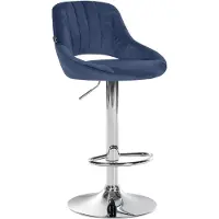 CLP Milet Barkruk - Met rugleuning - Verstelbaar - Velvet - Fluweel - chroom/blauw