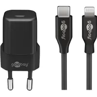 Goobay nano USB-C PD thuislader | 20W | losse Lightning kabel | zwart | 1 meter