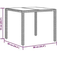 vidaXL Tuintafel met glazen blad 90x90x75 cm poly rattan