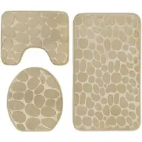 Tragar Homely luxe 3 delige badkamermatten set met antislip - toilet badkamer wc bril mat - TR-6 3D stone look crème