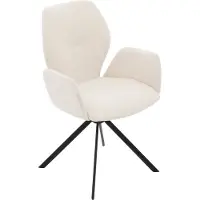 Goossens Eetkamerstoel Hera wit stof met armleuning, modern design