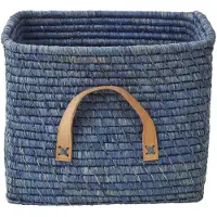 Rice Basket With Leather Handles - Manden Leer Blue - BSRAT-30B