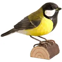 Wildlife Garden Decobirds Met De Hand Gesneden Vogel Koolmees - Houten beeldjes Massief Hout Yellow - WG401