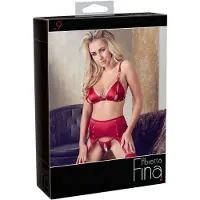 Abierta Fina - glinsterende kettinglingerieset (rood) - L