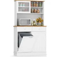 Costway Keukenkast, voor 38 liter vuilnisemmer (niet inbegrepen), buffetkast met werkblad, lade en verstelbare planken, hoge kast keuken, hout voor magnetron, 100 x 34 x 172 cm, wit