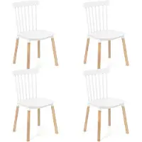 Costway Eetkamerstoelen, set van 4, keukenstoelen met massief houten poten en antislip voetkussens, eetstoelen voor keuken, eetkamer, woonkamer, kantoor (wit)