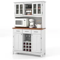 Costway Keukenkast, keukenbuffet met 3 laden, wijnrek, open planken en werkblad, buffetkast, hoge kast met verstelbare planken, 112 x 43 x 184,5 cm, wit