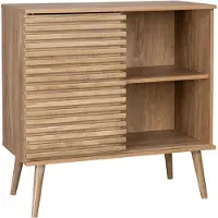 Sweeek Dressoir 1 schuifdeur en plank gegroefde houtlook 80cm Naturel