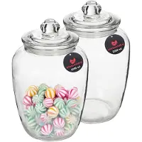 Alessandro Snoeppot/voorraadpot - 2x - met deksel - luchtdicht - glas - 2200 ml - D15 x H24 cm