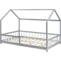 En.casa Kinderbed Hesel huisbed met uitvalbeveiliging 120x200 cm grijs []