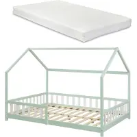 En.casa Kinderbed Hesel huisbed met matras en uitvalbeveiliging 120x200 cm mint [] [neu.haus]