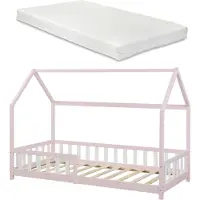 En.casa Kinderbed Hesel huisbed met matras en uitvalbeveiliging 90x200 cm roze [] [neu.haus]