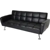 Mendler Sofa -K19, bank slaapbank logeerbed slaapbank opklapbare bank, nosag schorsing slaapfunctie 203cm ~ kunstleer zwart