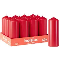 Bolsius - Gladde Stompkaarsen - 12 stuks - Rood - 42 branduren - 15 x 5,8 cm