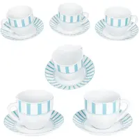 MamboCat Set van 6 SPLIT TURQUOISE porselein kop en schotel 6 person