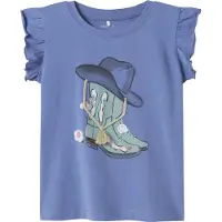 Name it MINI T-shirt blauw Meisjes Stretchkatoen Ronde hals Effen - maat 98