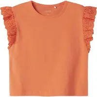 Name it MINI T-shirt oranje broderie Meisjes Katoen Ronde hals Logo - maat 98