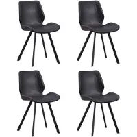 Dimehouse Set van 4 Eetkamerstoelen Industrieel Zwart Kunstleer Barry - Zonder Armleuningen - Kunstleer - Industrieel