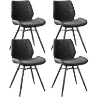 Dimehouse Set van 4 Eetkamerstoelen Beau Antraciet Chenille Stof - Zonder Armleuningen - Chenille - Modern