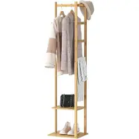UNHO Bamboe Kapstok - Kledingrek - Kapstok - Vrijstaand - 2 Planken - 3 Haken voor Kleding, Hoeden, Tassen, Hal, Entree