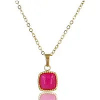 My Bendel - Ketting met Vierkante Rose Stripe Agate Hanger - met Luxe Cadeauverpakking | Sieraden Voor Dames