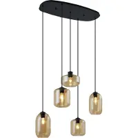 QAZQA Moderne hanglamp zwart met amberkleurig glas 5-lichts - Sheena