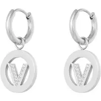 Yehwang Oorbellen rond V - Zilver kleur Stainless Steel