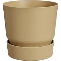 Elho Greenville Rond 30 - Grote Bloempot voor Buiten met Waterreservoir - 100% Gerecycled Plastic - Ø 29.5 x H 27.8 cm - Goudkleurig zand