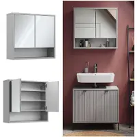 Vicco Eliza Badkamerspiegelkast – 70 x 65 cm met 2 deuren Grijs