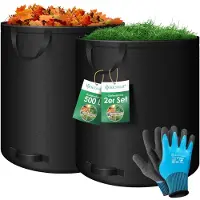 Kesser Tuinafvalzak Tuinzak Set Bladzak incl. Handschoenen - Zelf Staand 4 Handvatten Stabiel Robuust & Opvouwbaar - Bladzakken Maaisel Tuinzakken voor Tuinafval Groenafval - 2x 500 Liter, Zwart