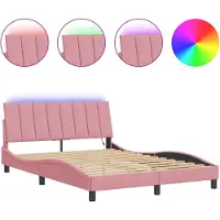 vidaXL Bedframe met LED-verlichting, zonder matras, "Hanko", roze, 120x200 cm, fluweel